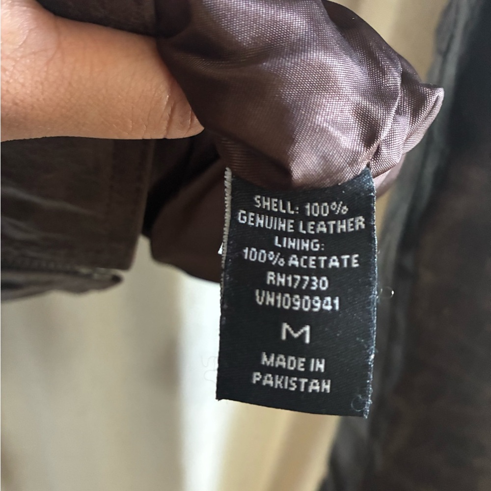 Women’s Brown Genuine Leather Jacket Medium Fitted Hip Length Zip Front Classic - Picture 6 of 7